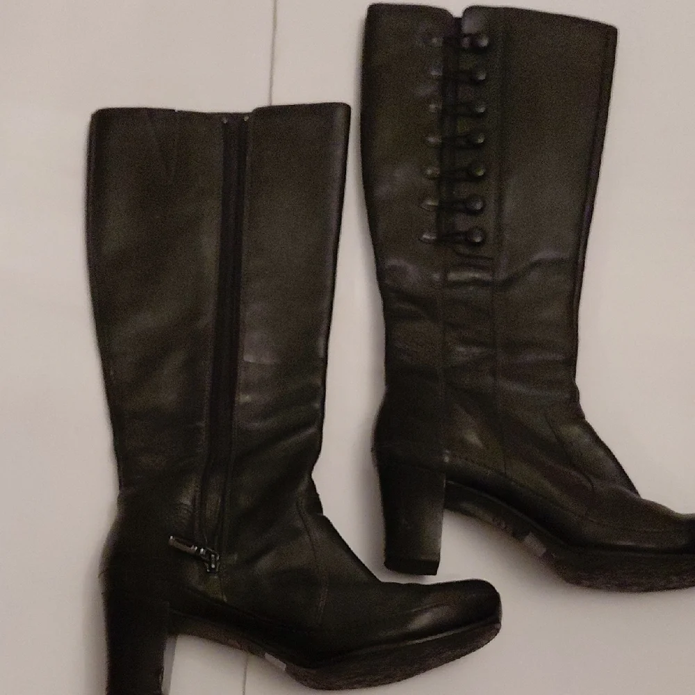 Clarks Womens Black Leather Knee-High Block Heeled Boots Sz 8.5W - Picture 6 of 11